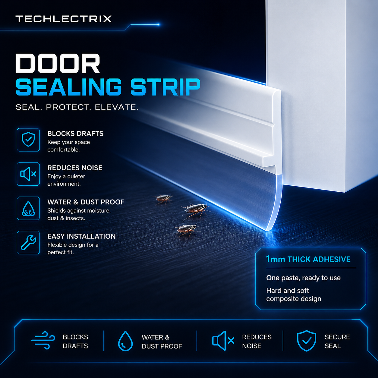 FlexSeal Silicone Door Draft Stopper Strip