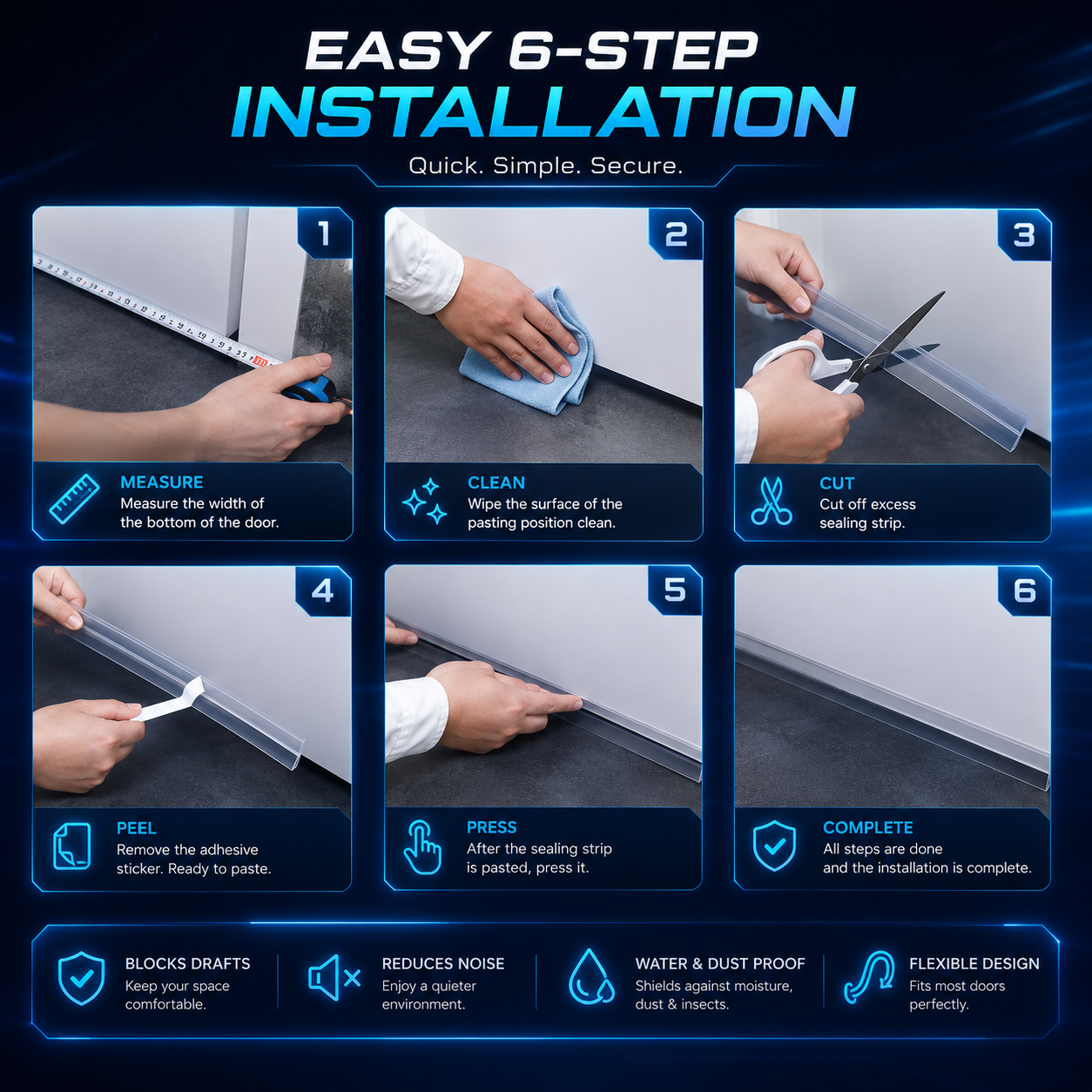 FlexSeal Silicone Door Draft Stopper Strip